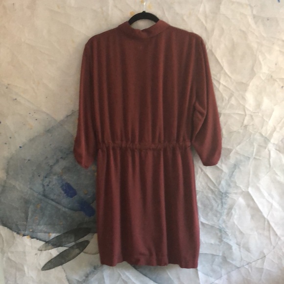 a.n.a. Collar and Tie Waist Button Down Burgundy Dress - Picture 2 of 9